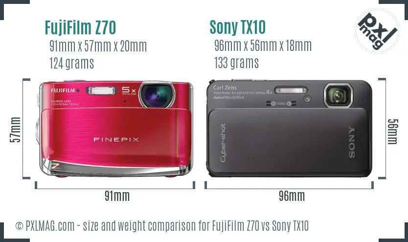 FujiFilm Z70 vs Sony TX10 size comparison