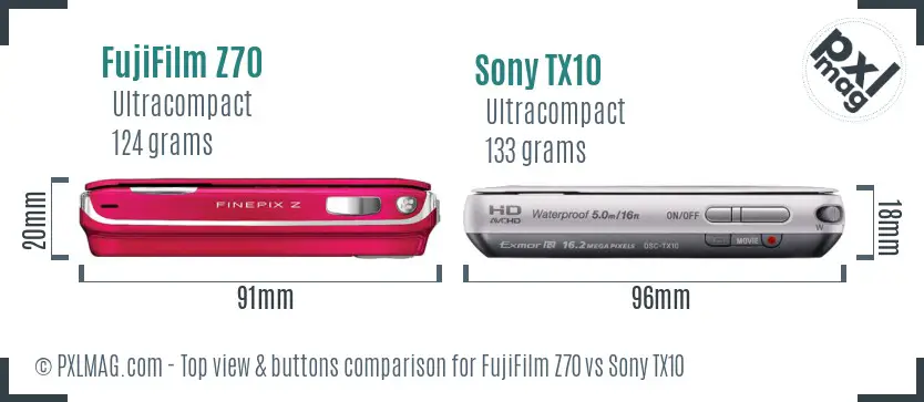 FujiFilm Z70 vs Sony TX10 top view buttons comparison