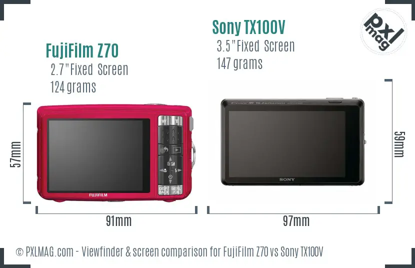 FujiFilm Z70 vs Sony TX100V Screen and Viewfinder comparison