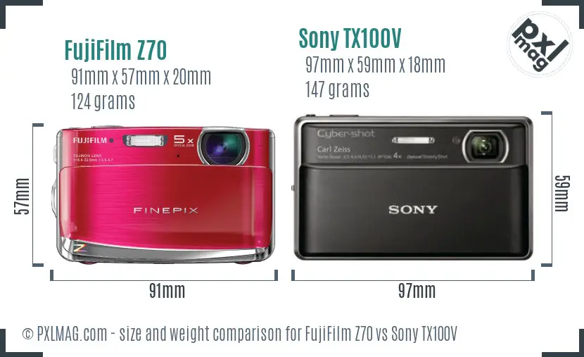 FujiFilm Z70 vs Sony TX100V size comparison