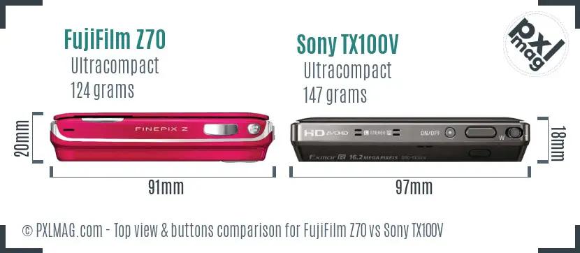FujiFilm Z70 vs Sony TX100V top view buttons comparison