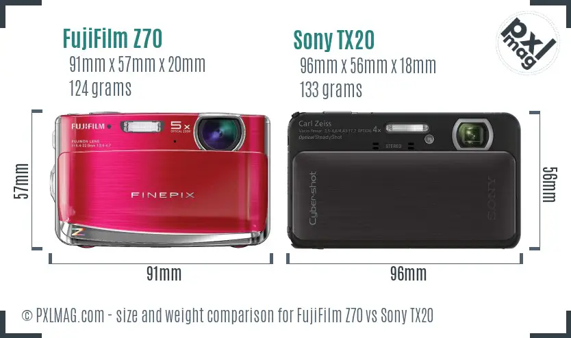 FujiFilm Z70 vs Sony TX20 size comparison