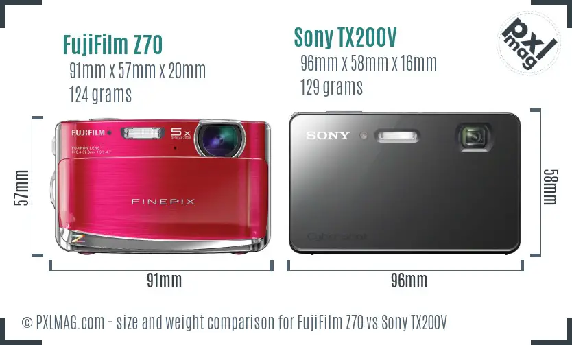 FujiFilm Z70 vs Sony TX200V size comparison