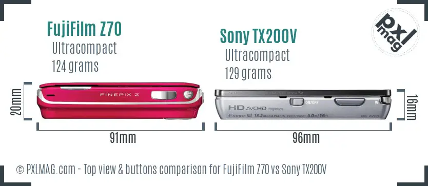 FujiFilm Z70 vs Sony TX200V top view buttons comparison