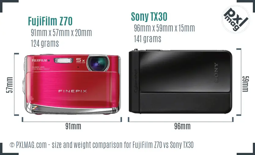 FujiFilm Z70 vs Sony TX30 size comparison