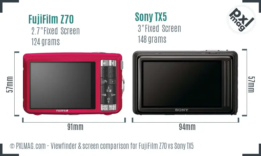FujiFilm Z70 vs Sony TX5 Screen and Viewfinder comparison