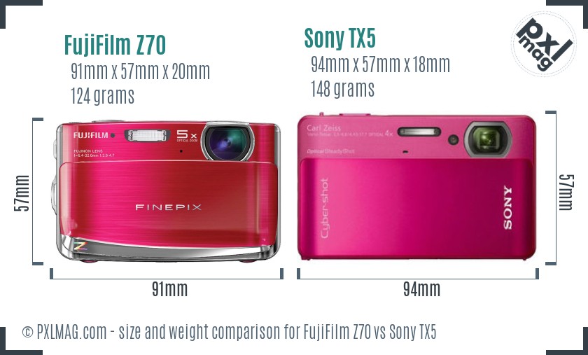FujiFilm Z70 vs Sony TX5 size comparison