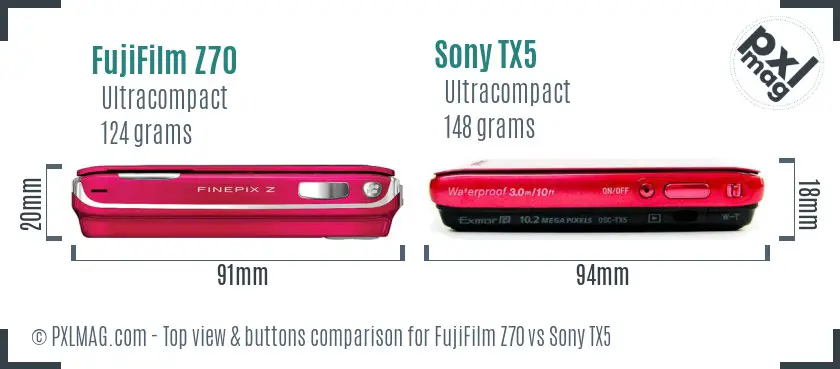 FujiFilm Z70 vs Sony TX5 top view buttons comparison