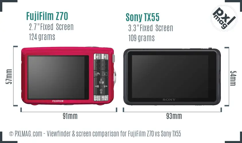 FujiFilm Z70 vs Sony TX55 Screen and Viewfinder comparison