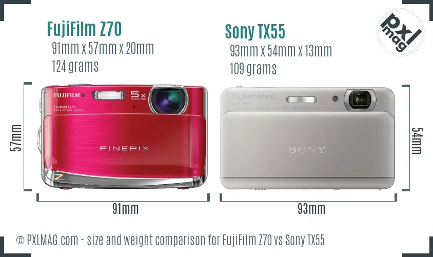 FujiFilm Z70 vs Sony TX55 size comparison