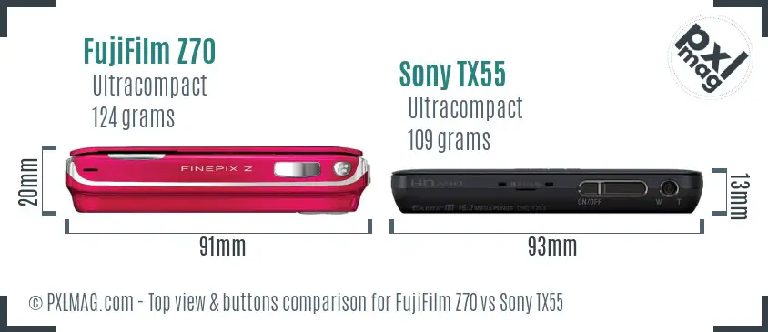 FujiFilm Z70 vs Sony TX55 top view buttons comparison