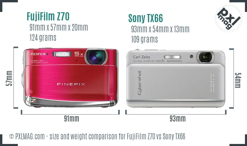 FujiFilm Z70 vs Sony TX66 size comparison