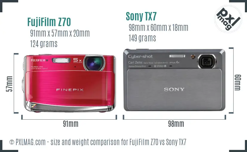 FujiFilm Z70 vs Sony TX7 size comparison