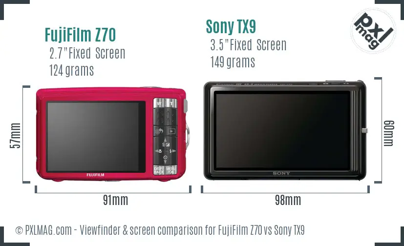 FujiFilm Z70 vs Sony TX9 Screen and Viewfinder comparison