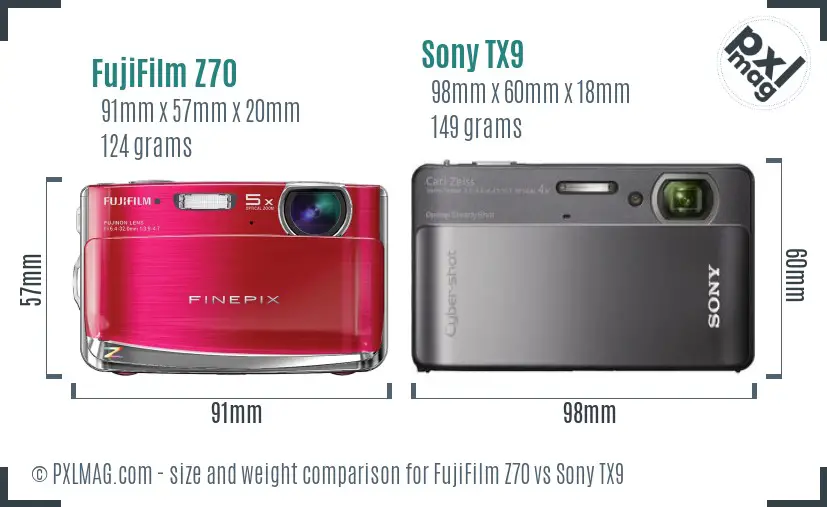 FujiFilm Z70 vs Sony TX9 size comparison