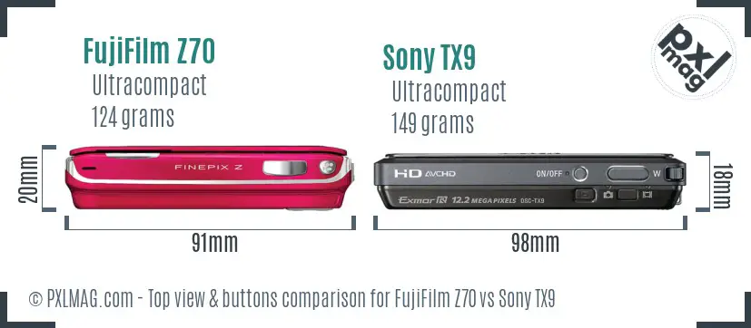 FujiFilm Z70 vs Sony TX9 top view buttons comparison