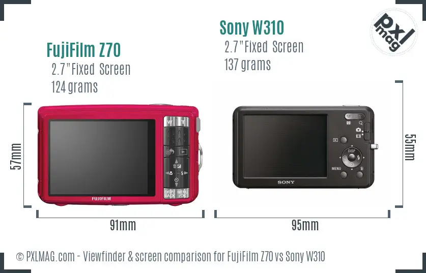 FujiFilm Z70 vs Sony W310 Screen and Viewfinder comparison