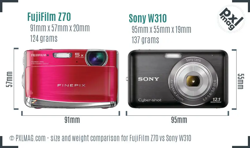 FujiFilm Z70 vs Sony W310 size comparison