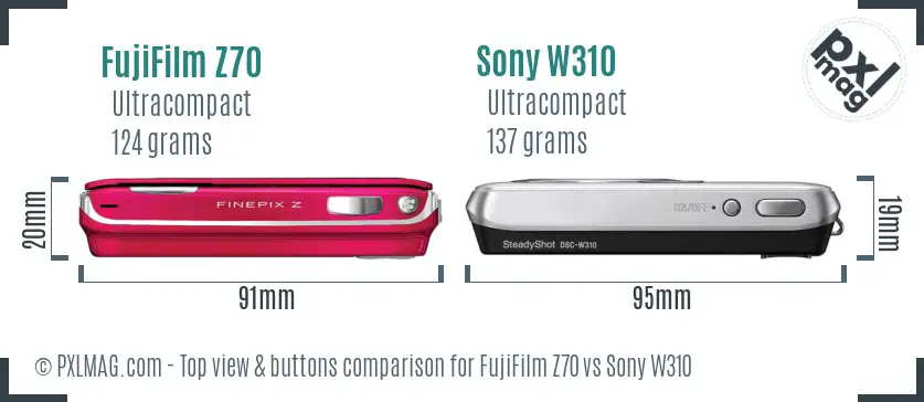 FujiFilm Z70 vs Sony W310 top view buttons comparison