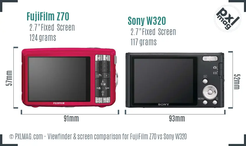 FujiFilm Z70 vs Sony W320 Screen and Viewfinder comparison