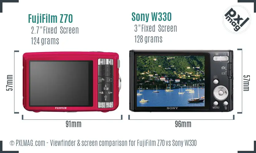 FujiFilm Z70 vs Sony W330 Screen and Viewfinder comparison