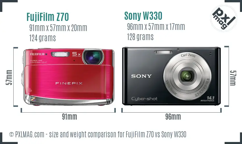 FujiFilm Z70 vs Sony W330 size comparison