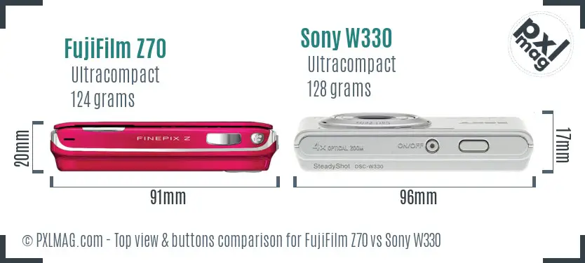 FujiFilm Z70 vs Sony W330 top view buttons comparison