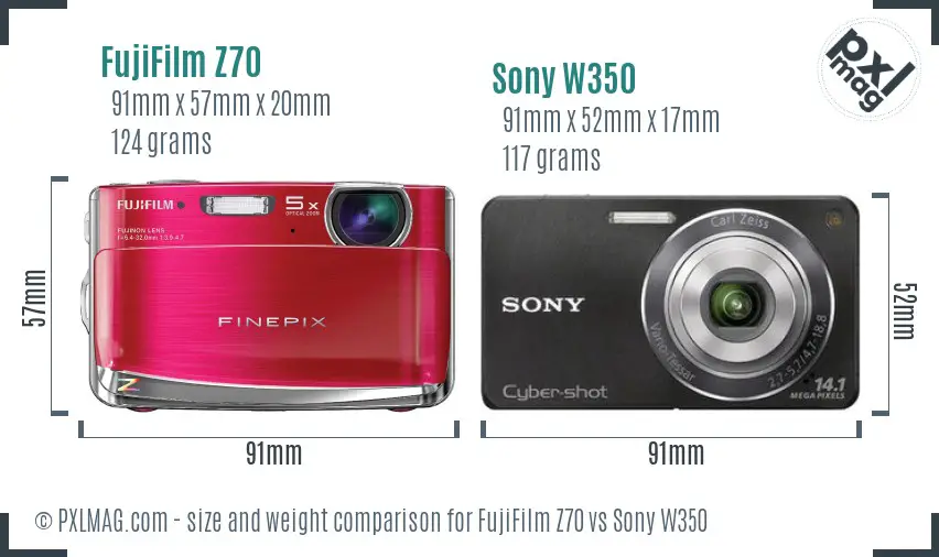 FujiFilm Z70 vs Sony W350 size comparison FujiFilm Z70 vs Sony W350 size comparison