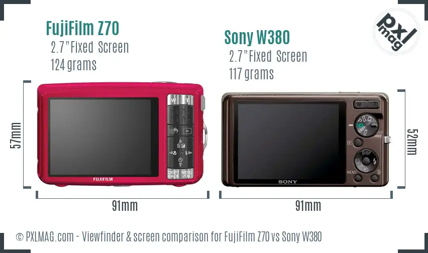 FujiFilm Z70 vs Sony W380 Screen and Viewfinder comparison
