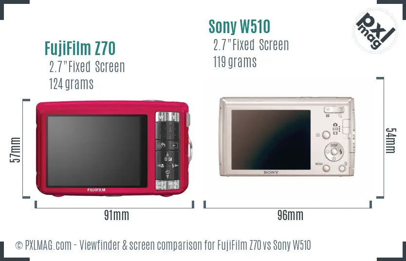 FujiFilm Z70 vs Sony W510 Screen and Viewfinder comparison