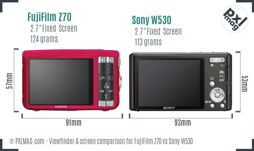 FujiFilm Z70 vs Sony W530 Screen and Viewfinder comparison