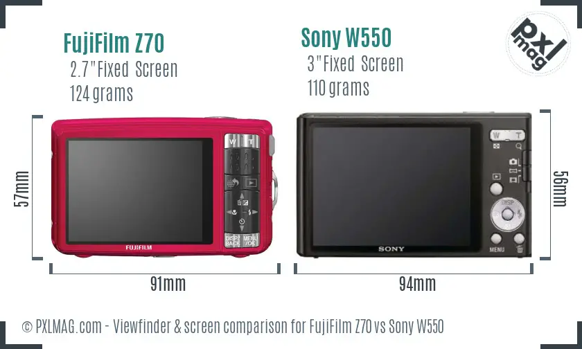FujiFilm Z70 vs Sony W550 Screen and Viewfinder comparison