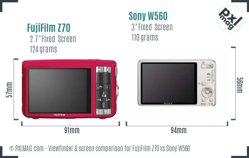 FujiFilm Z70 vs Sony W560 Screen and Viewfinder comparison