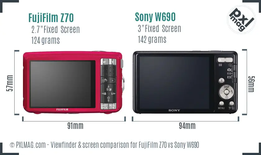 FujiFilm Z70 vs Sony W690 Screen and Viewfinder comparison