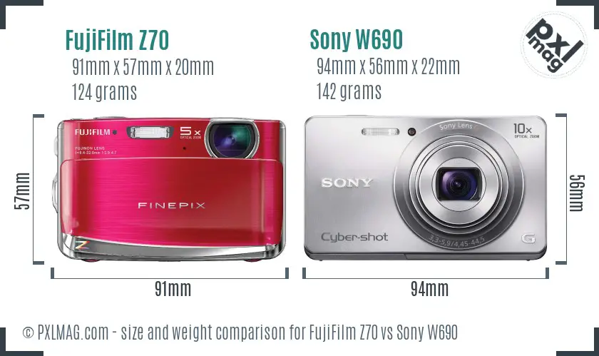 FujiFilm Z70 vs Sony W690 size comparison
