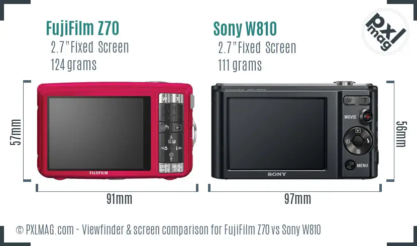 FujiFilm Z70 vs Sony W810 Screen and Viewfinder comparison