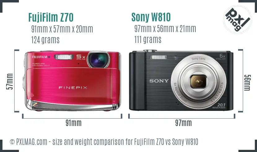 FujiFilm Z70 vs Sony W810 size comparison