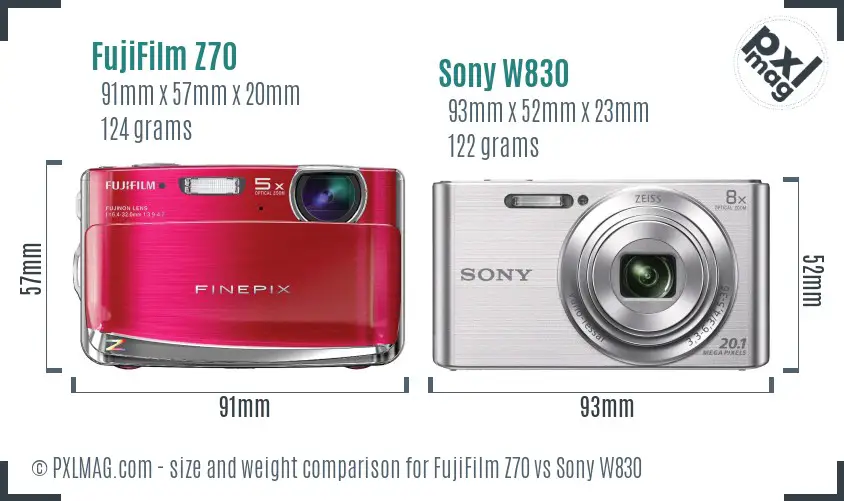 FujiFilm Z70 vs Sony W830 size comparison FujiFilm Z70 vs Sony W830 size comparison
