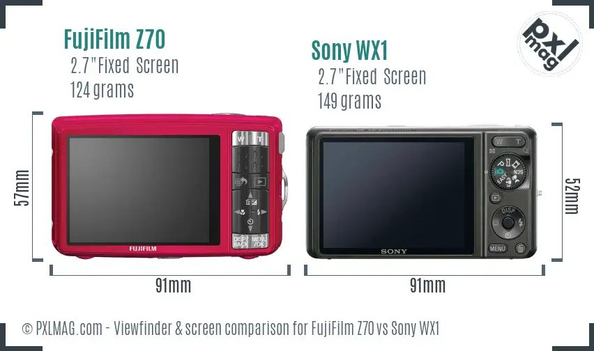 FujiFilm Z70 vs Sony WX1 Screen and Viewfinder comparison