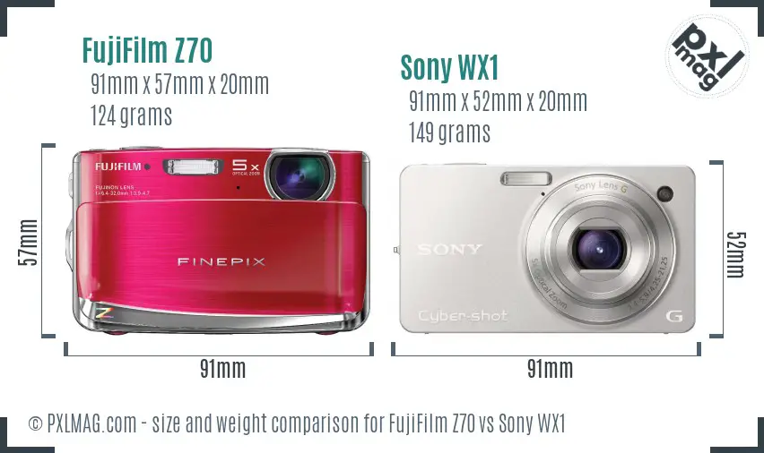 FujiFilm Z70 vs Sony WX1 size comparison