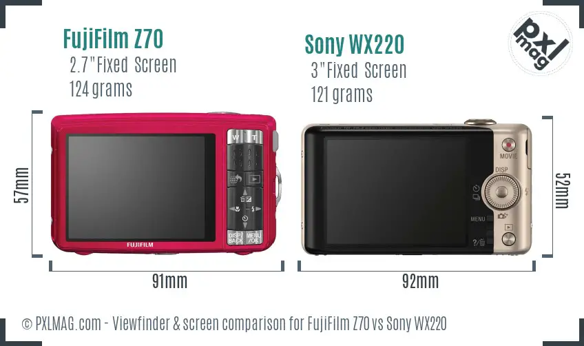 FujiFilm Z70 vs Sony WX220 Screen and Viewfinder comparison