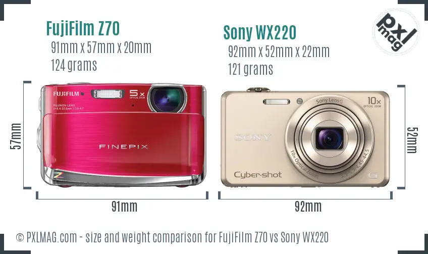 FujiFilm Z70 vs Sony WX220 size comparison