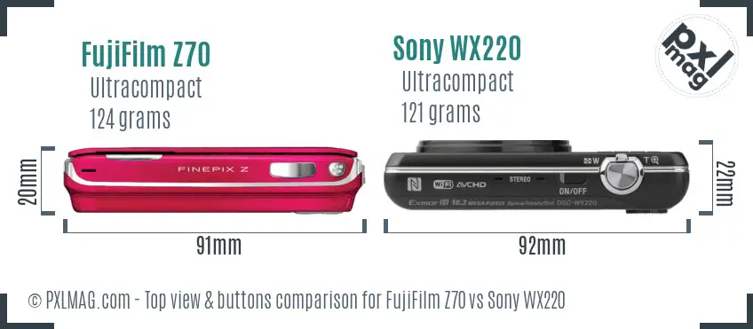 FujiFilm Z70 vs Sony WX220 top view buttons comparison