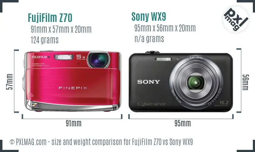FujiFilm Z70 vs Sony WX9 size comparison