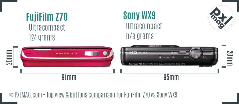 FujiFilm Z70 vs Sony WX9 top view buttons comparison