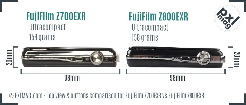 FujiFilm Z700EXR vs FujiFilm Z800EXR top view buttons comparison