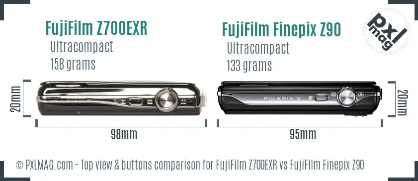 FujiFilm Z700EXR vs FujiFilm Finepix Z90 top view buttons comparison