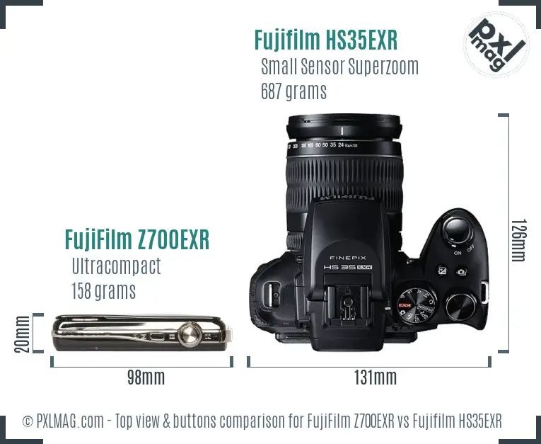 FujiFilm Z700EXR vs Fujifilm HS35EXR top view buttons comparison