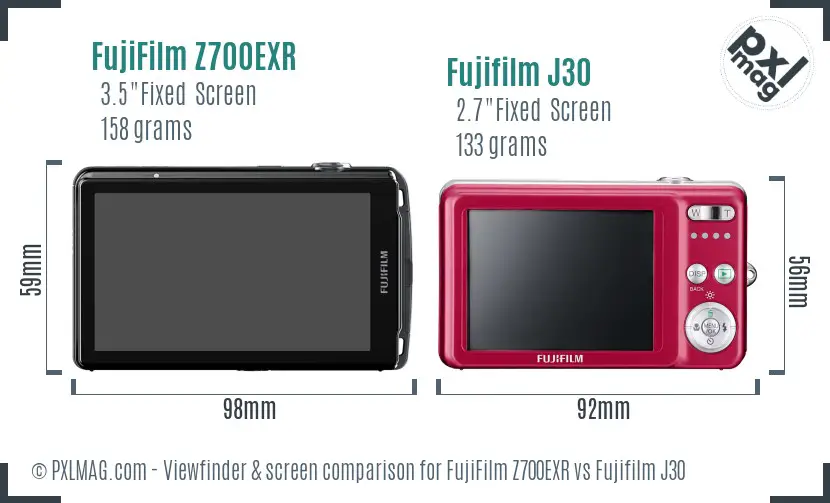 FujiFilm Z700EXR vs Fujifilm J30 Screen and Viewfinder comparison