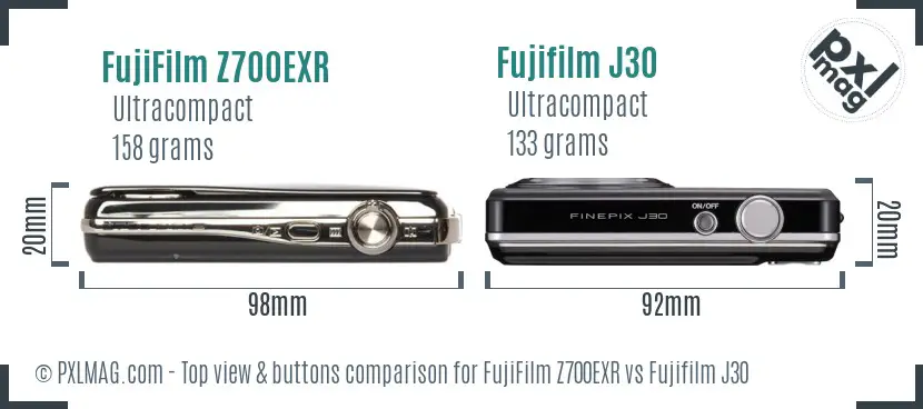 FujiFilm Z700EXR vs Fujifilm J30 top view buttons comparison